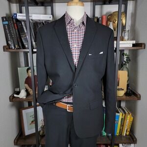 H&M MARZOTTO Men's Sport‎ Coat Two Button Peak Charcoal Black Polka dotted 46R